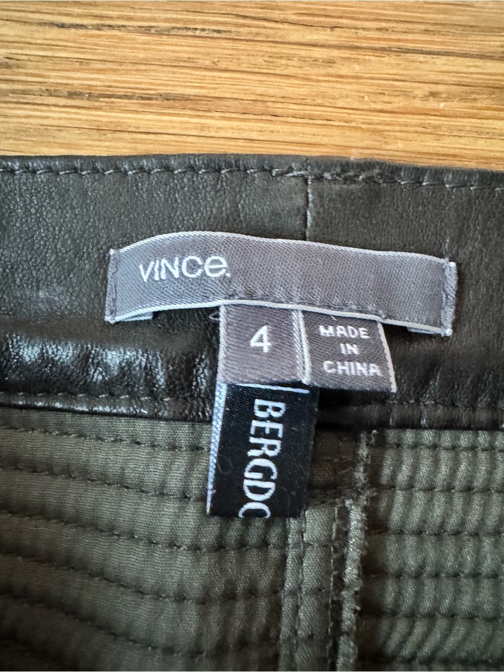 Vince Leather Moto Pants Olive Green Skinny Size 4 Bergdorf Goodman - Picture 4 of 11